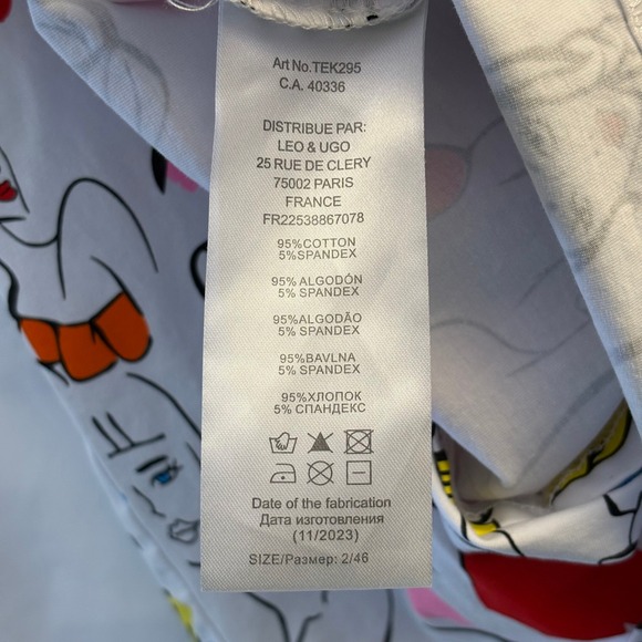 Leo & Ugo Paris Women's White Graphic Top Size 2 Shirt Medium Short Sleeve Artsy - Picture 5 of 7